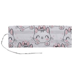Cat With Bow Pattern Roll Up Canvas Pencil Holder (m) by Hannah976