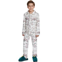 Cat With Bow Pattern Kids  Long Sleeve Velvet Pajamas Set by Hannah976