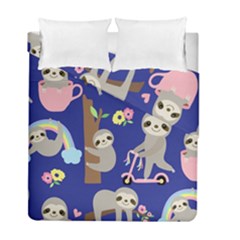 Hand Drawn Cute Sloth Pattern Background Duvet Cover Double Side (full/ Double Size) by Hannah976