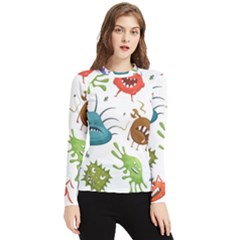 Dangerous Streptococcus Lactobacillus Staphylococcus Others Microbes Cartoon Style Vector Seamless P Women s Long Sleeve Rash Guard by Ravend
