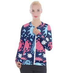 Seamless Pattern Microbes Virus Vector Illustration Casual Zip Up Jacket by Ravend