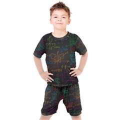 Mathematical Colorful Formulas Drawn By Hand Black Chalkboard Kids  T-shirt And Shorts Set by Ravend