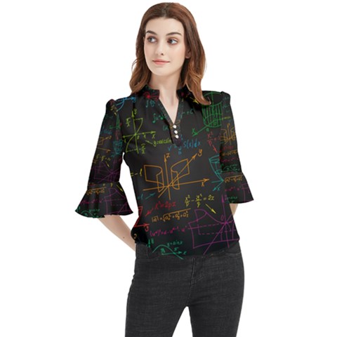 Mathematical Colorful Formulas Drawn By Hand Black Chalkboard Loose Horn Sleeve Chiffon Blouse by Ravend