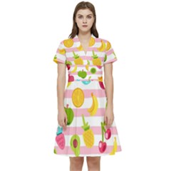Tropical Fruits Berries Seamless Pattern Short Sleeve Waist Detail Dress by Ravend