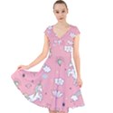 Cute Unicorn Seamless Pattern Cap Sleeve Front Wrap Midi Dress View1
