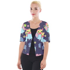 Owl Stars Pattern Background Cropped Button Cardigan by Apen