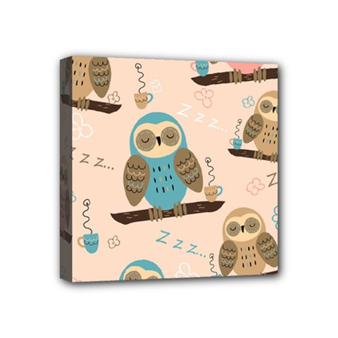 Seamless Pattern Owls Dream Cute Style Pajama Fabric Mini Canvas 4  X 4  (stretched) by Apen