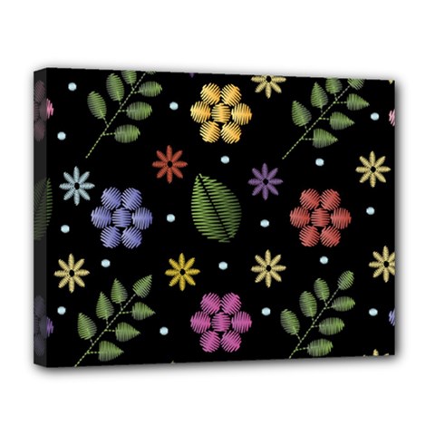 Embroidery Seamless Pattern With Flowers Canvas 14  X 11  (stretched) by Apen