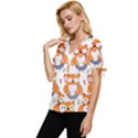 Cute Colorful Owl Cartoon Seamless Pattern Bow Sleeve Button Up Top View2