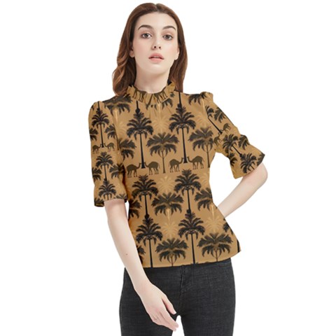 Cat Jigsaw Puzzle Frill Neck Blouse by Jatiart