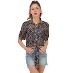 Pattern Seamless Antique Luxury Tie Front Shirt  by Ravend