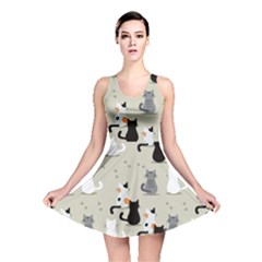 Cute Cat Seamless Pattern Reversible Skater Dress by Ravend