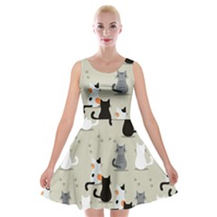 Cute Cat Seamless Pattern Velvet Skater Dress by Ravend