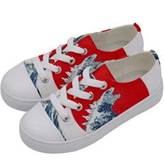 The Great Wave Of Kaiju Kids  Low Top Canvas Sneakers by Cendanart