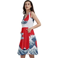 The Great Wave Of Kaiju Sleeveless V-neck Skater Dress With Pockets by Cendanart