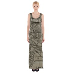 Vintage London Map Thigh Split Maxi Dress by Cendanart