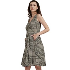 Vintage London Map Sleeveless V-neck Skater Dress With Pockets by Cendanart