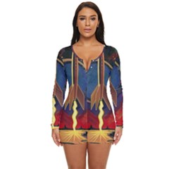 Rocket Painting Long Sleeve Boyleg Swimsuit by Cendanart
