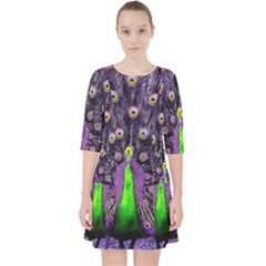 Peacock Bird Color Quarter Sleeve Pocket Dress by Cendanart