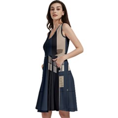 Tardis Doctor Who Minimal Minimalism Sleeveless V-neck Skater Dress With Pockets by Cendanart