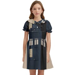 Tardis Doctor Who Minimal Minimalism Kids  Bow Tie Puff Sleeve Dress by Cendanart