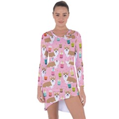 Corgi Bubble Boba Tea Pink Pattern Asymmetric Cut-out Shift Dress by Cendanart