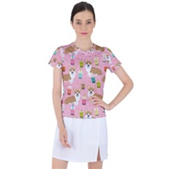 Corgi Bubble Boba Tea Pink Pattern Women s Sports Top by Cendanart