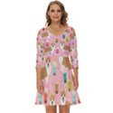 Corgi Bubble Boba Tea Pink Pattern Shoulder Cut Out Zip Up Dress View1