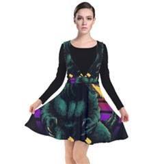Godzilla Retrowave Plunge Pinafore Dress by Cendanart