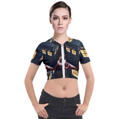 Tardis Bbc Doctor Who Dr Who Short Sleeve Cropped Jacket by Cendanart
