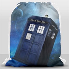 Tardis Doctor Who Space Blue Drawstring Bag (large) by Cendanart