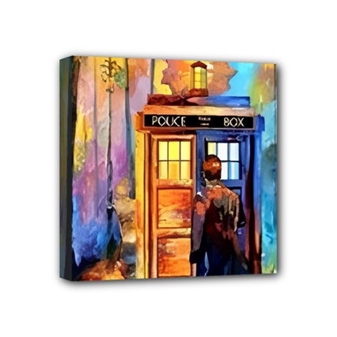 Tardis Doctor Who Paint Painting Mini Canvas 4  X 4  (stretched) by Cendanart