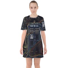 Tardis Doctor Who Magic Travel Macine Fantasy Sixties Short Sleeve Mini Dress by Cendanart