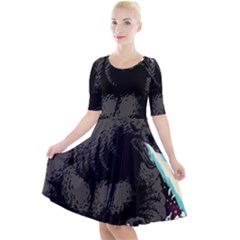 Godzilla Vintage Wave Quarter Sleeve A-line Dress by Cendanart
