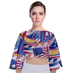 United States Of America Usa  Images Independence Day Tie Back Butterfly Sleeve Chiffon Top by Ket1n9
