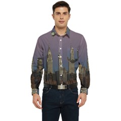 Skyline City Manhattan New York Men s Long Sleeve Pocket Shirt  by Ket1n9