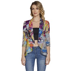 Graffiti Mural Street Art Painting Women s 3/4 Sleeve Ruffle Edge Open Front Jacket by Ket1n9