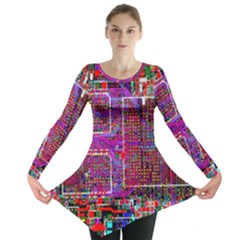 Technology Circuit Board Layout Pattern Long Sleeve Tunic  by Ket1n9