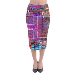 Technology Circuit Board Layout Pattern Velvet Midi Pencil Skirt by Ket1n9