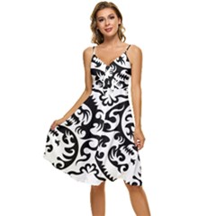 Ying Yang Tattoo Sleeveless Tie Front Chiffon Dress by Ket1n9