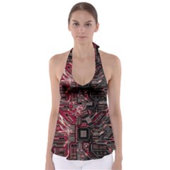Chip Retro Technology Tie Back Tankini Top by Cendanart