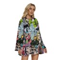 Vintage Horror Collage Pattern Round Neck Long Sleeve Bohemian Style Chiffon Mini Dress View3