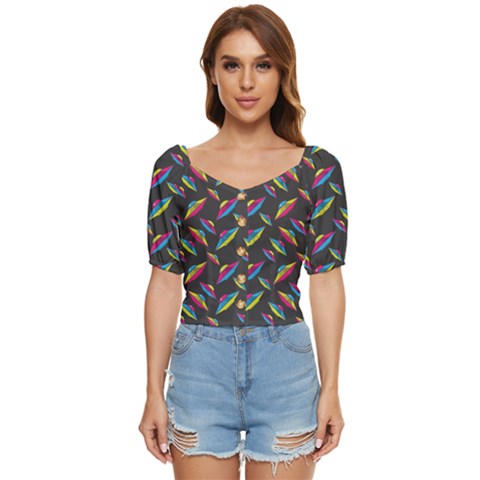 Alien Patterns Vector Graphic Button Up Blouse by Ket1n9