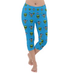 Alien Pattern Lightweight Velour Capri Yoga Leggings by Ket1n9