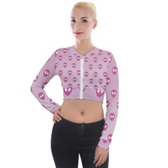 Alien Pattern Pink Long Sleeve Cropped Velvet Jacket by Ket1n9