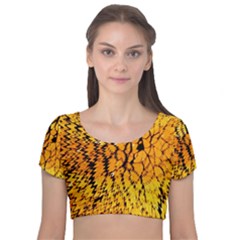 Black And White Chevron Velvet Short Sleeve Crop Top  by Ket1n9