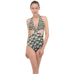 Ocean Pattern Halter Front Plunge Swimsuit by Ket1n9