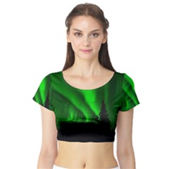 Aurora Borealis Northern Lights Short Sleeve Crop Top by Ket1n9