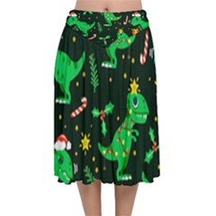 Christmas Funny Pattern Dinosaurs Velvet Flared Midi Skirt by Ket1n9