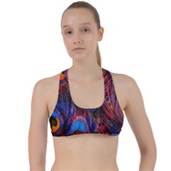 Pretty Peacock Feather Criss Cross Racerback Sports Bra by Ket1n9
